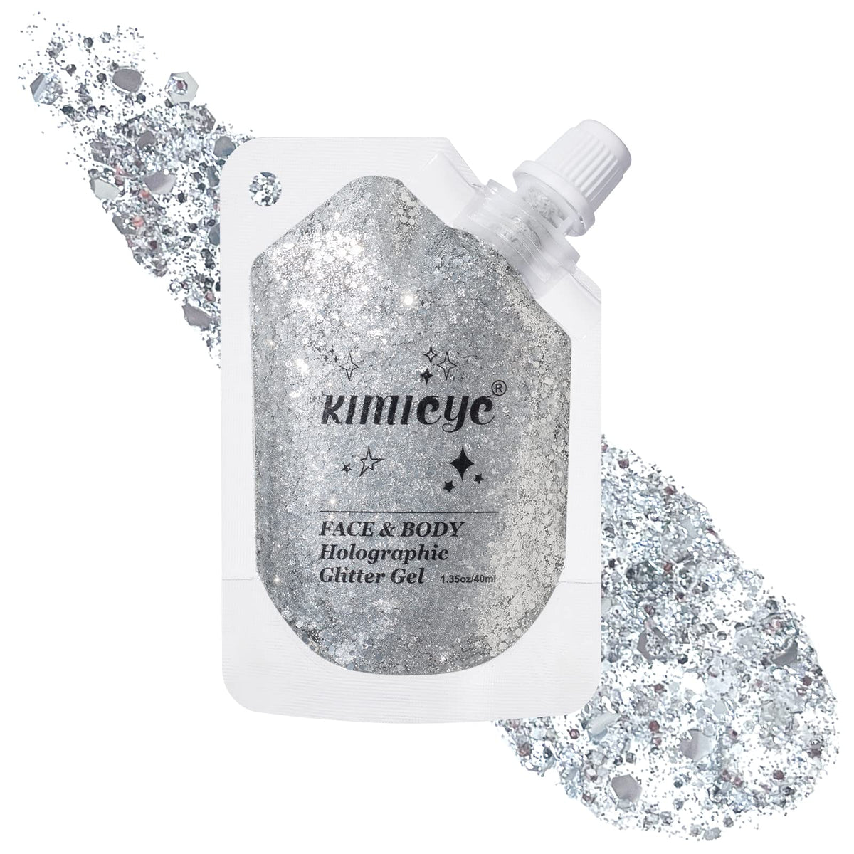 Kimieye Holographic Face Glitter Gel - Pure Silver #10, Long Lasting Waterproof Makeup For Rave