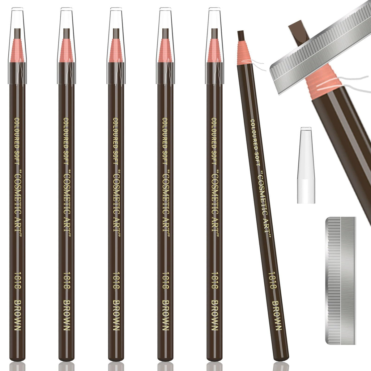 Kaiqikaixi 6-Piece Waterproof Eyebrow Pencil Tattoo Kit - Permanent Makeup In 5 Colors