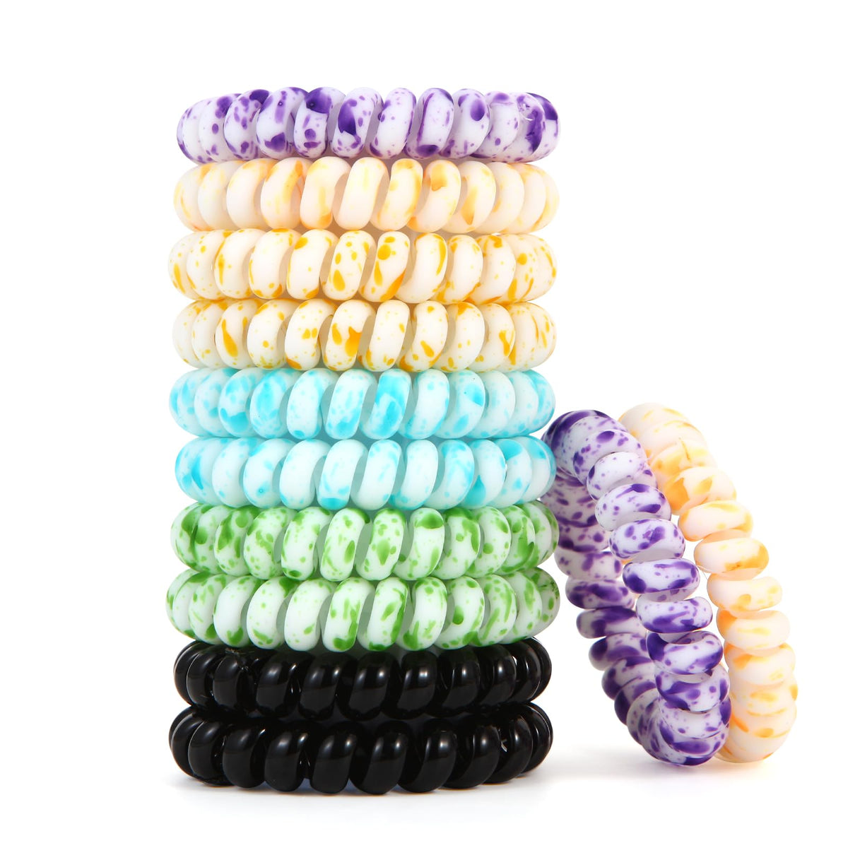 Emrlyr Spiral Hair Ties - No Damage, Waterproof Elastic Ponytail Holders, 12Pcs Colored Leopard Print