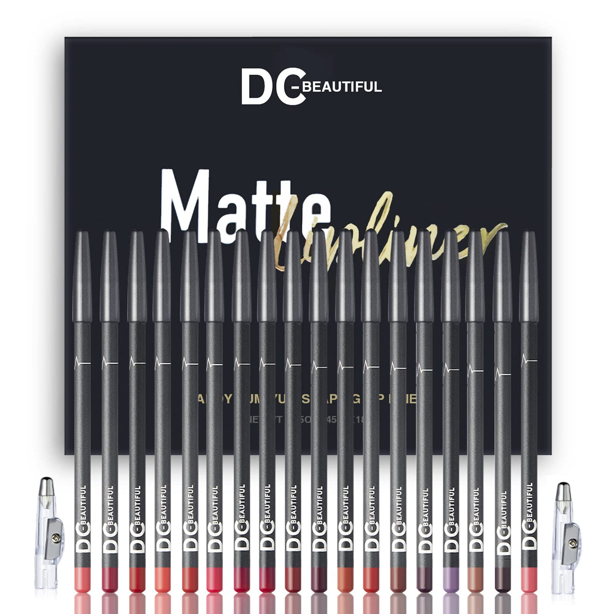 Dc-Beautiful 18 Colors Lip Liner Set With Sharpeners - Waterproof, Long Lasting Matte Pencils