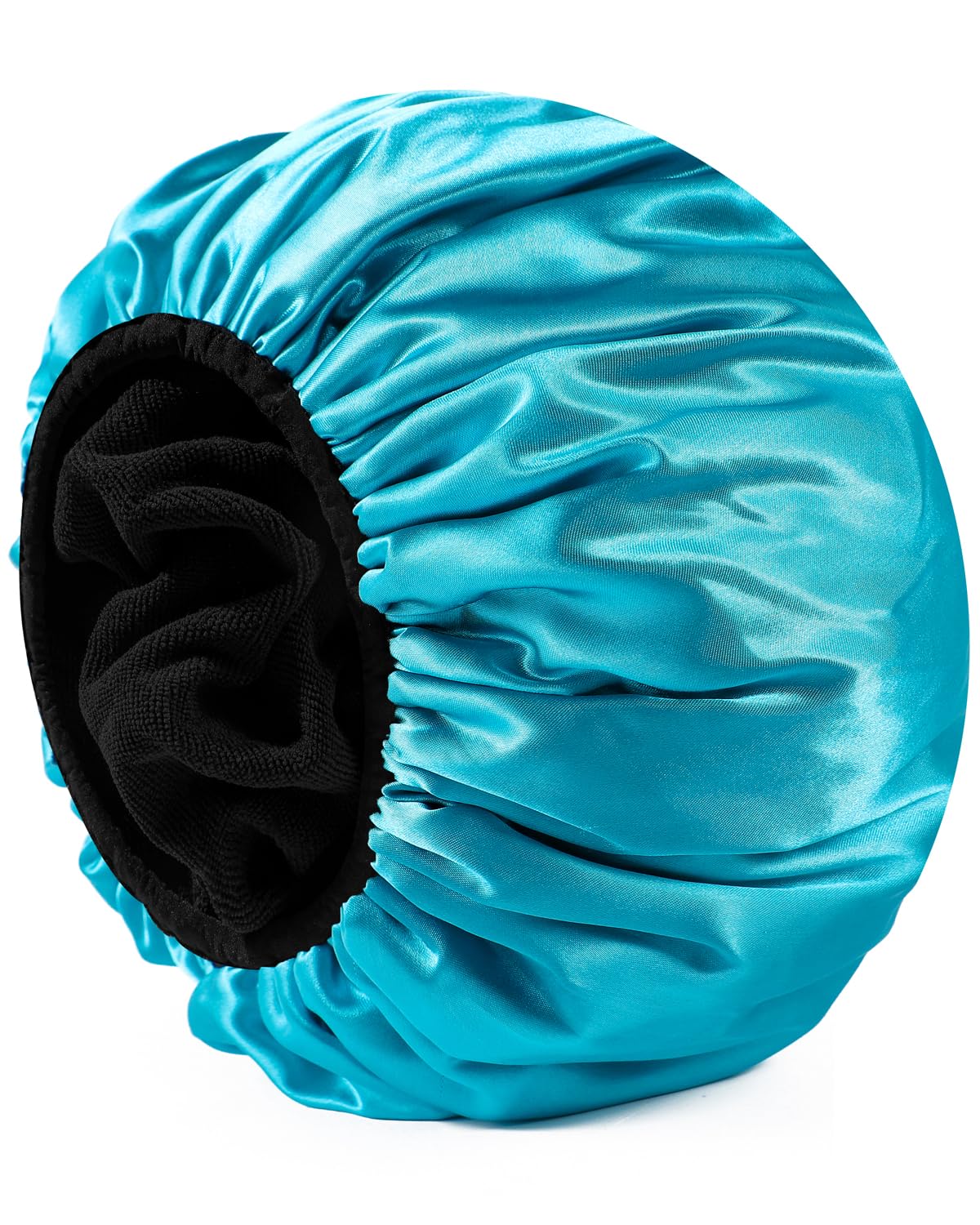 Yizijizi Waterproof Terry Lined Shower Cap For Long Thick Hair - Light Blue, Reusable, Large