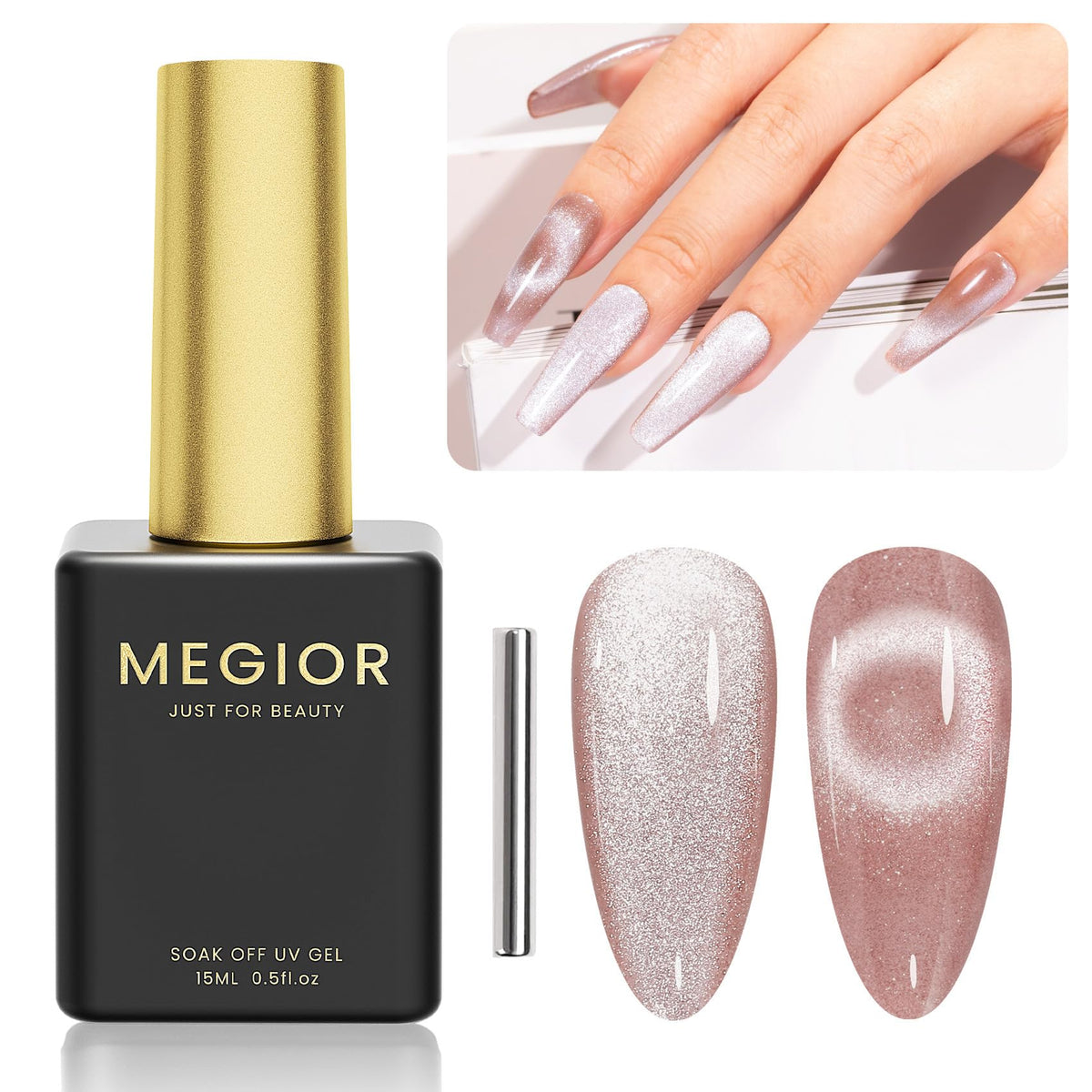 Megior Cat Eye Gel Nail Polish 15Ml - Nude Magnetic Nail Polish For Diy Manicure & Nail Art