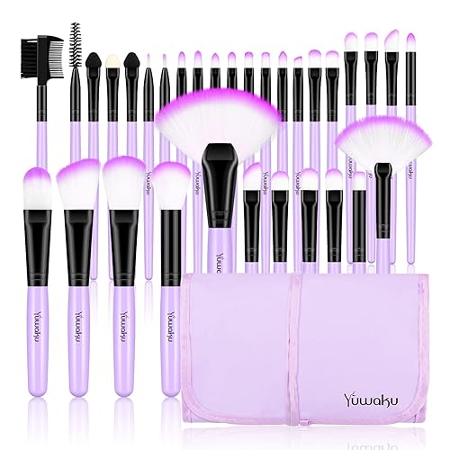 G-Texnik Professional 32-Piece Makeup Brush Set - Eyeshadow, Foundation, Concealer, Blusher, Purple