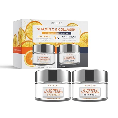 Skin 2.0 Vitamin C & Collagen Day & Night Moisturizer Cream - Brightening, Anti-Aging (2-Pack)