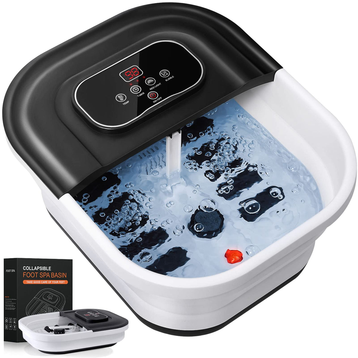 Kalafun Heated Foot Spa Bath Massager With Bubbles, Jets & 8 Rollers - Black