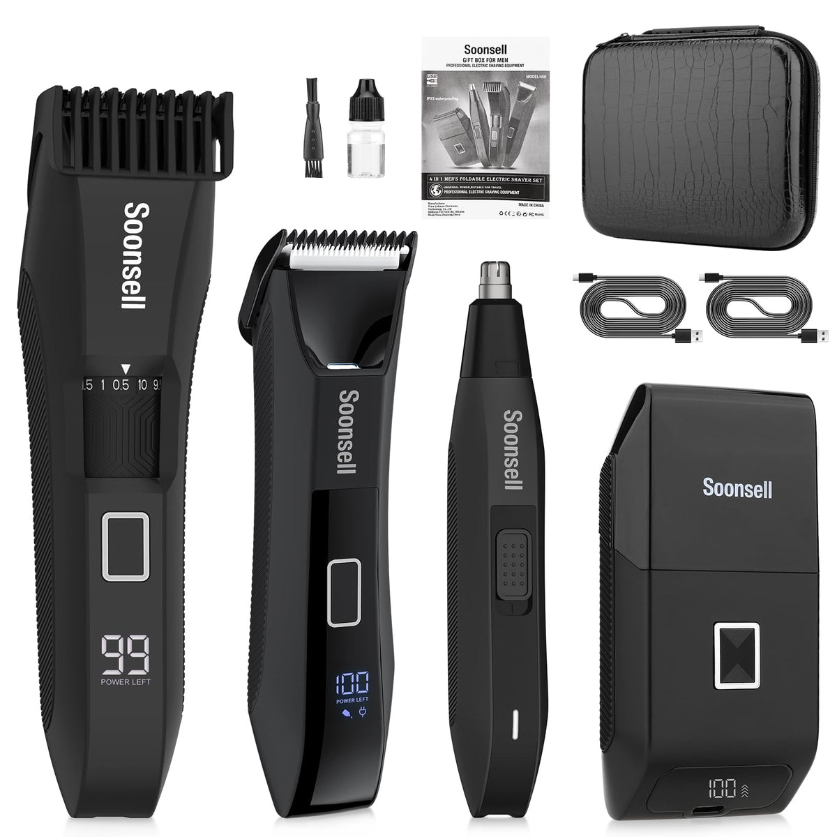 Beatslm 4 In 1 Men'S Grooming Kit - Beard, Body, Nose & Ear Trimmer With Travel Lock, Led Display