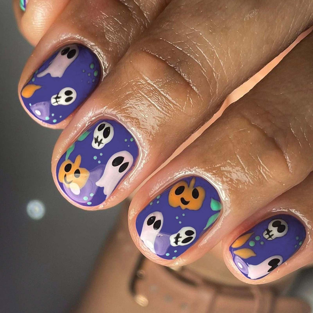 Kasoicra Halloween Press On Nails - Spooky Skull Design, Acrylic, 24Pcs Full Cover Manicure