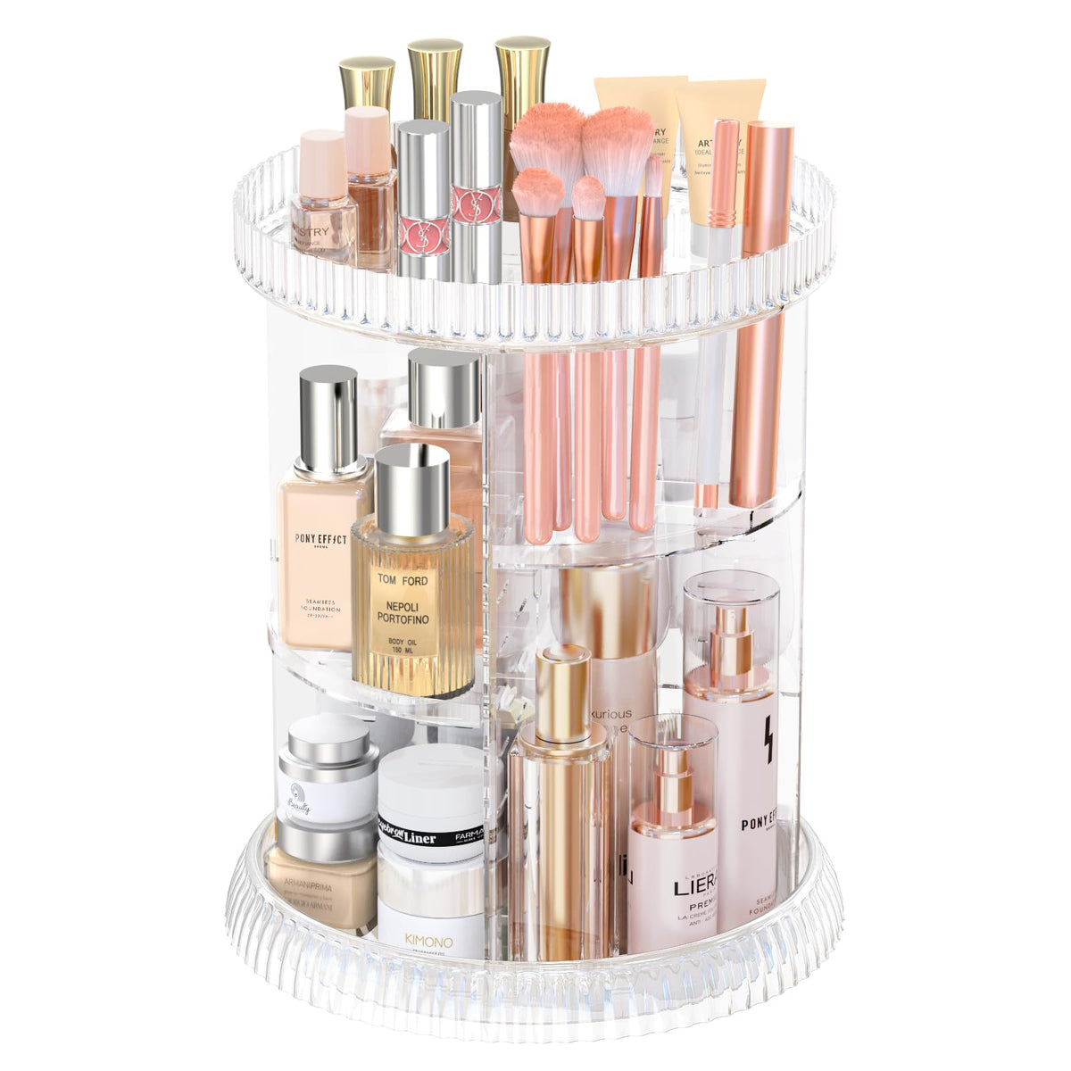 Mokani 360 Rotating Makeup Organizer, 6 Layers Acrylic Perfume & Skincare Storage, Clear