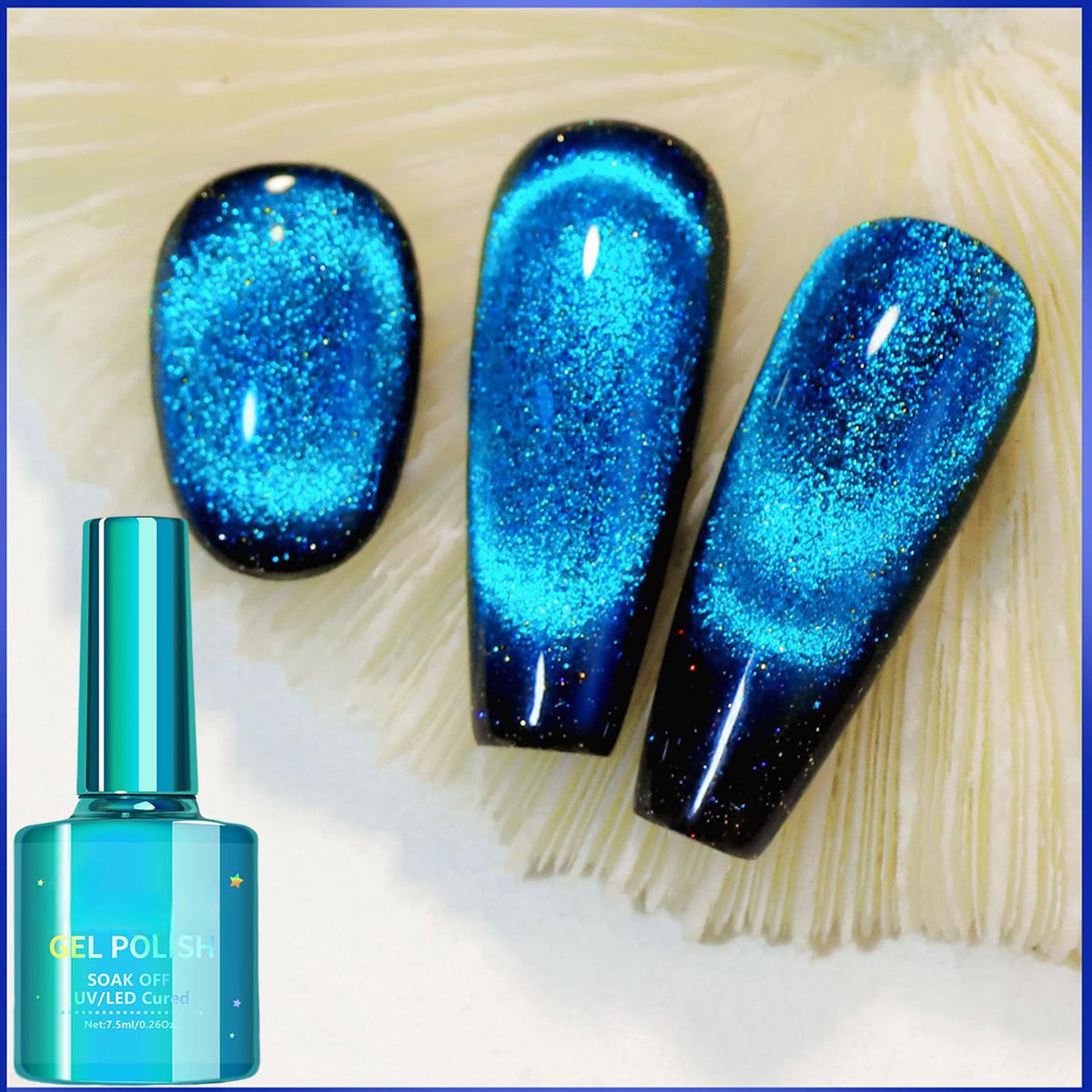 Asmaysa 12D Cat Eye Gel Polish - Blue Magnetic Nail Polish, 7.5Ml Shimmer For Nail Salon