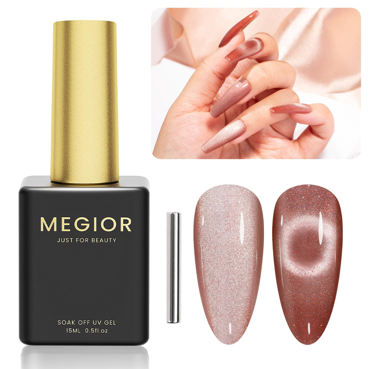 Megior Cat Eye Gel Nail Polish 15Ml - Holographic Bean Paste Magnetic Nail Polish For Diy Manicure