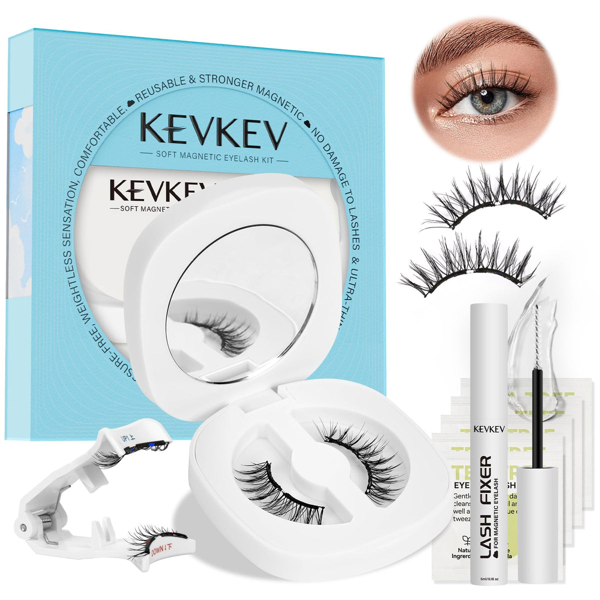 Kevkev Magnetic Eyelashes Kit - Soft Magnetic, Reusable, No Glue, Easy To Apply, Natural Look