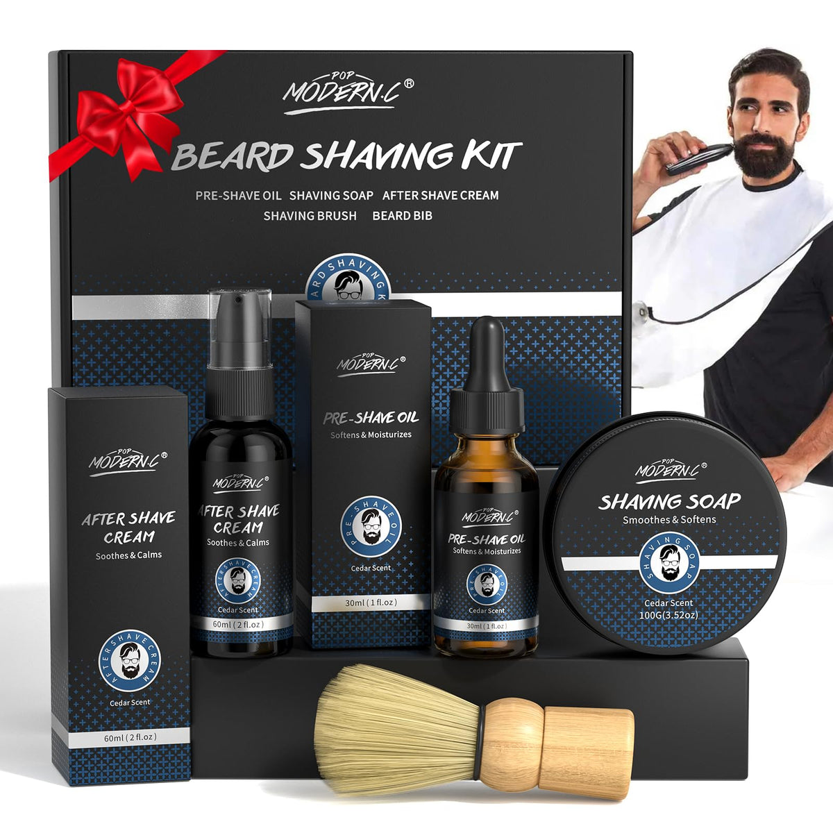 Pop Modern.C 5Pcs Men'S Shaving Kit - Soap, Oil, Lotion, Brushes - Perfect Gift Set For Him