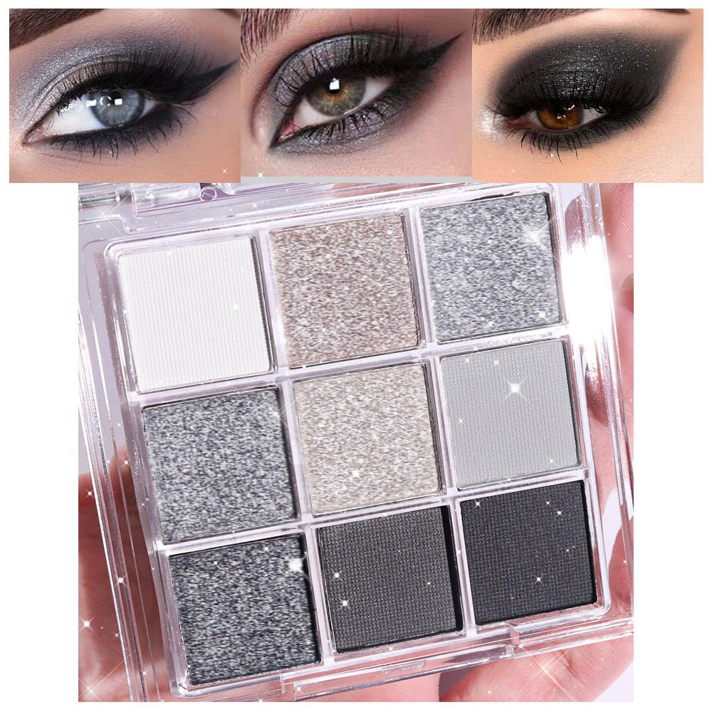 Cakaila Black Smokey Eyeshadow Palette - Highly Pigmented, Long Lasting, Waterproof, Sparkly