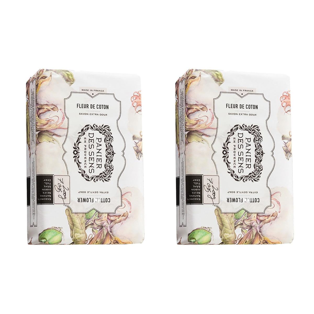 Panier Des Sens Cotton Flower Shea Butter Soap - 2 Natural Bar Soap, 7Oz Each, Made In France