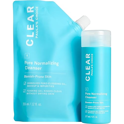 Paula'S Choice Clear Pore Normalizing Cleanser & Refill Pouch Kit, Salicylic Acid Face Wash Duo