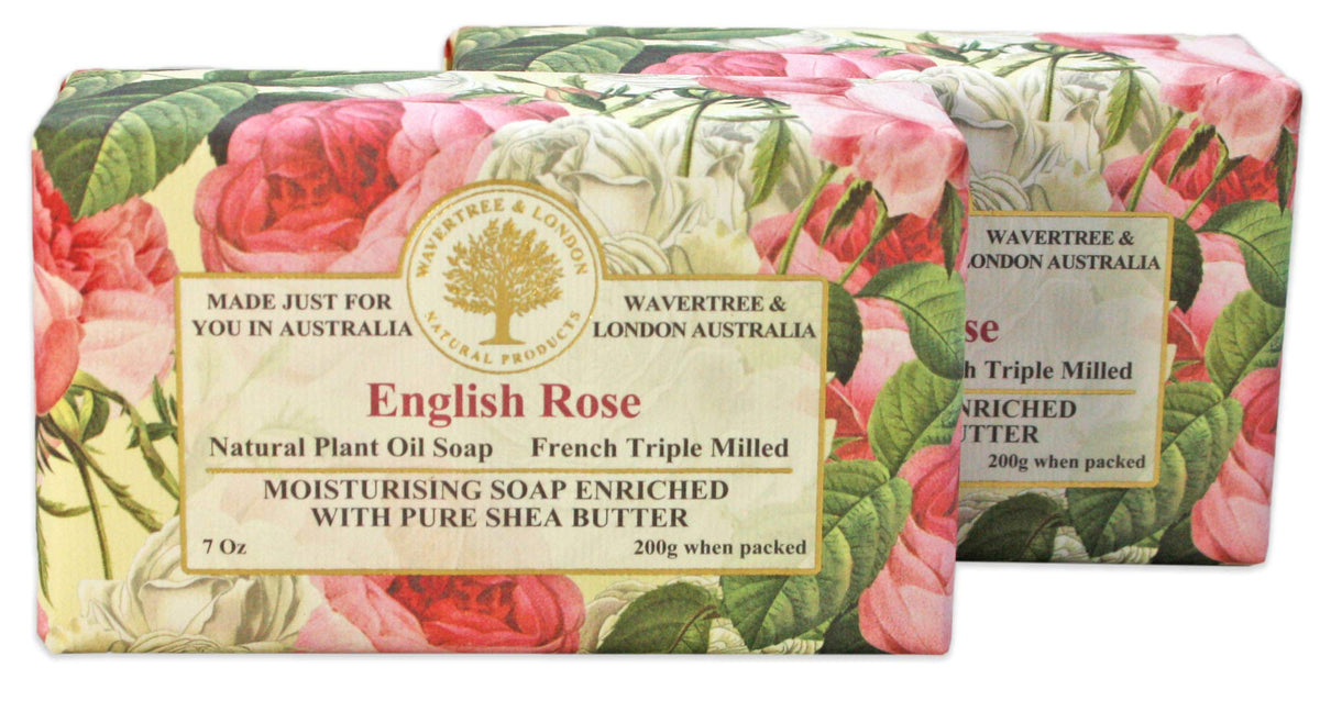 Wavertree & London English Rose Soap Bars - 7Oz Moisturizing Shea Butter (Pack Of 2)