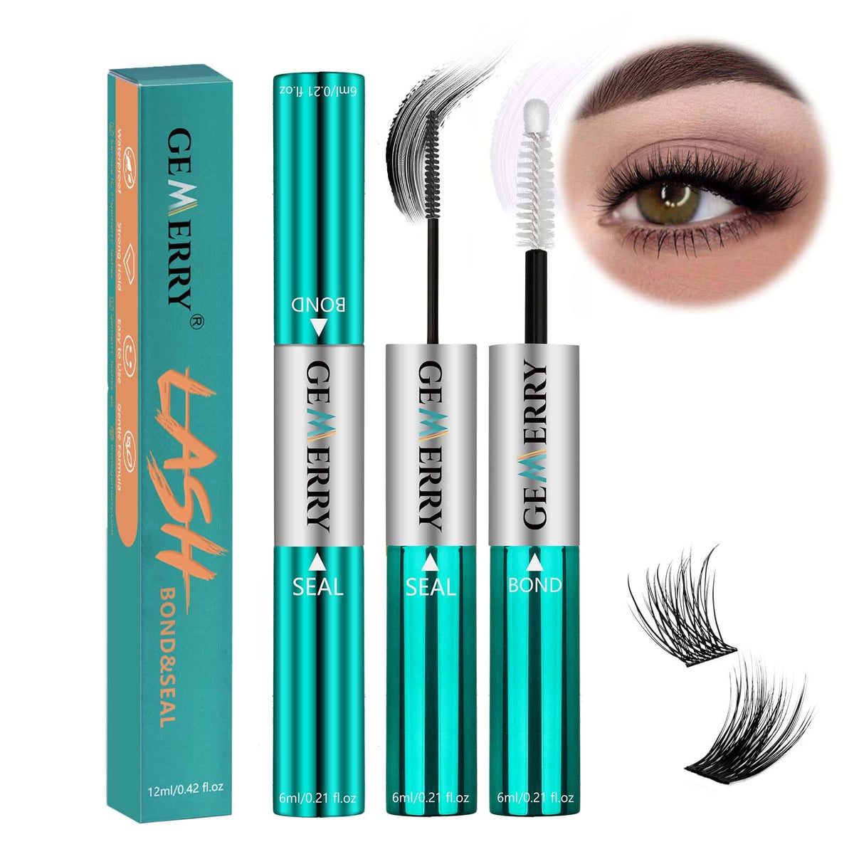 Gemerry Waterproof Lash Bond & Seal, 12Ml Long Lasting Adhesive For Lash Clusters, Black & White