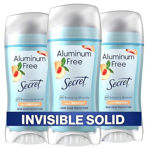 Secret Aluminum Free Deodorant For Women, 48Hr Odor Protection, White Peach, 2.4 Oz (3-Pack)