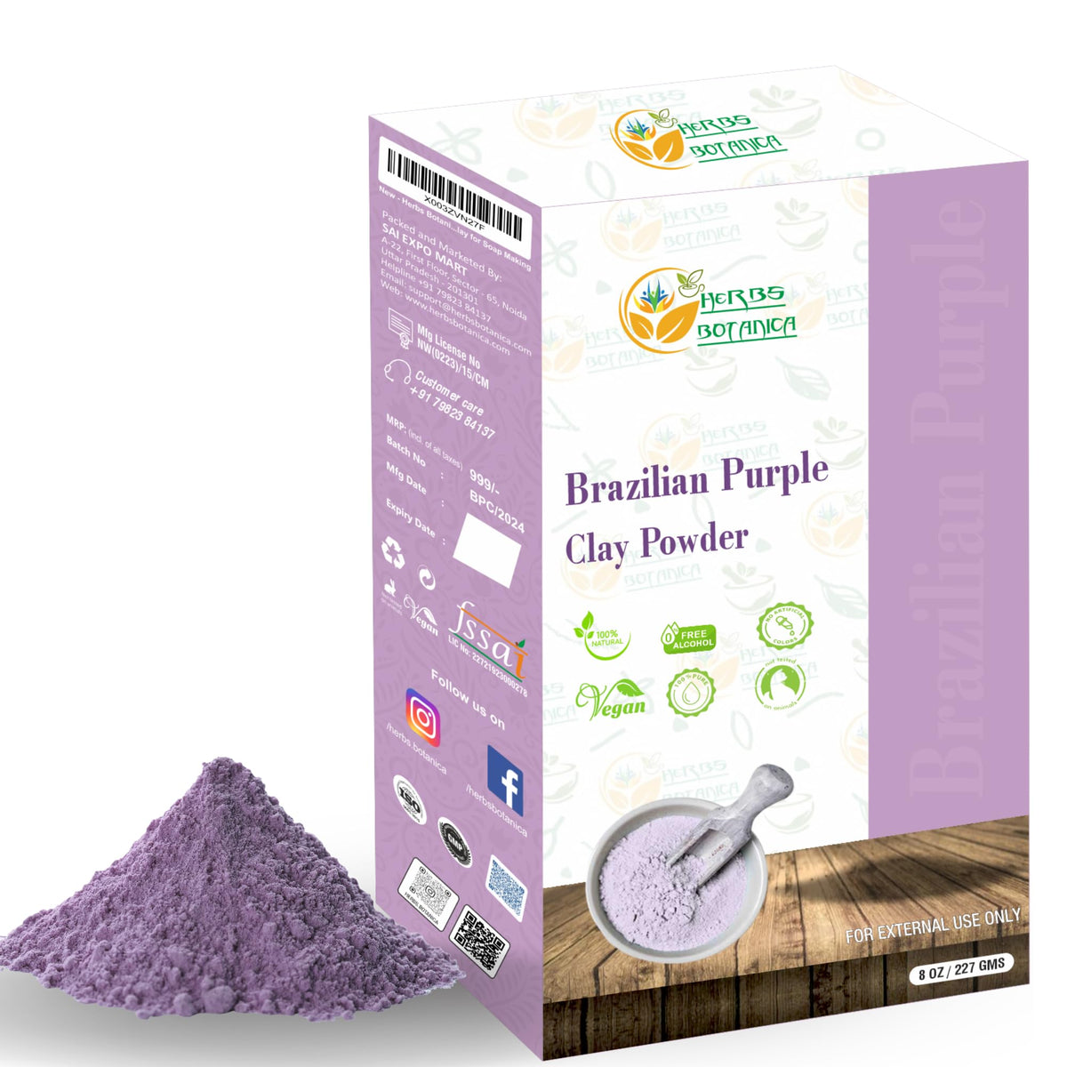 Herbs Botanica Brazilian Purple Clay Powder For Skin & Hair Detox, 8 Oz - Natural Diy Beauty