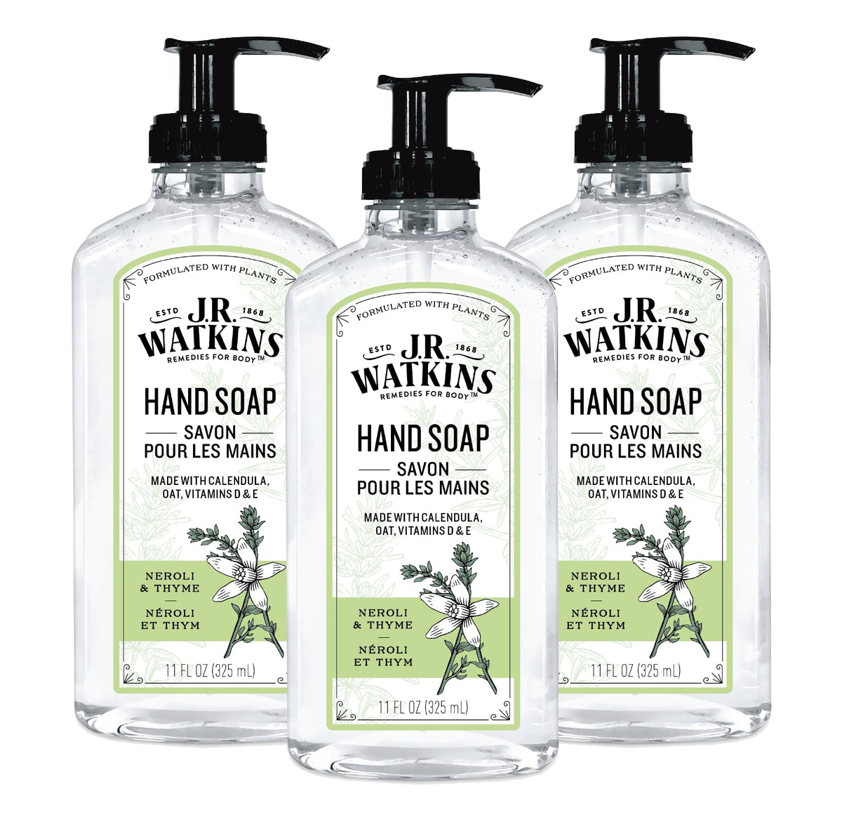 J.R. Watkins Moisturizing Liquid Hand Soap, Alcohol-Free, Neroli & Thyme, 11 Fl Oz, 3 Pack