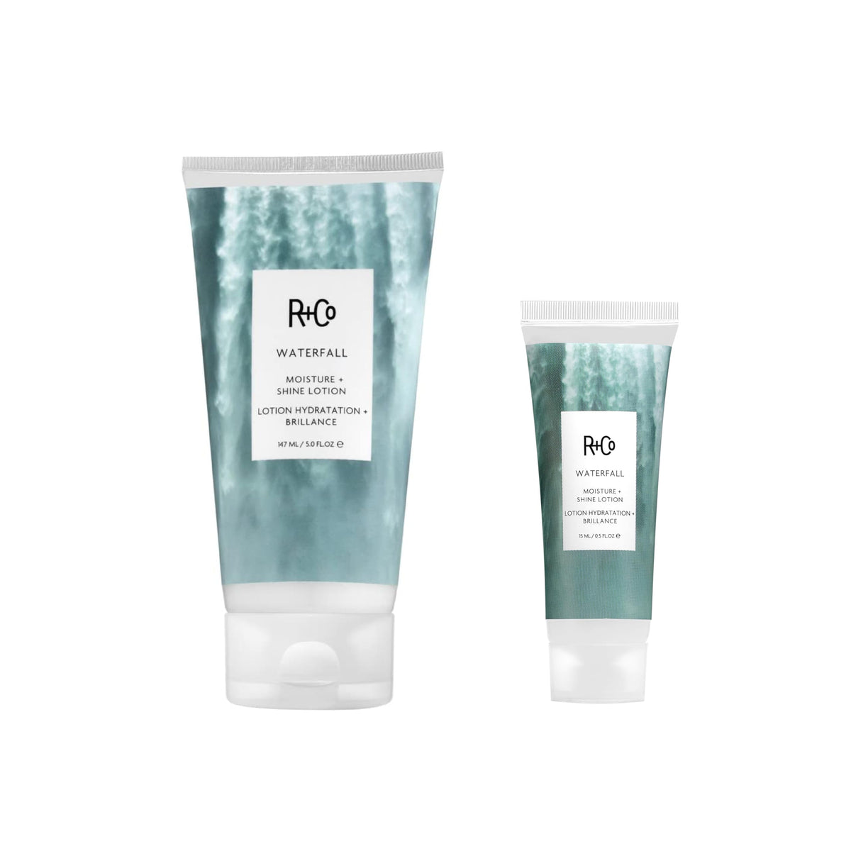 R+Co Waterfall Moisture & Shine Lotion 5 Oz + Travel Size 0.5 Oz | Vegan & Cruelty-Free