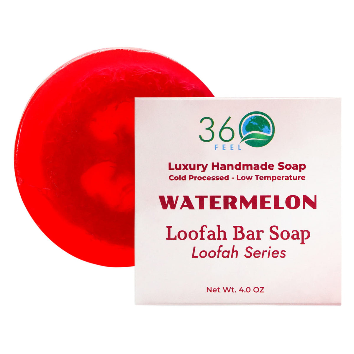 360Feel Natural Luffa Soap Bar - Watermelon Exfoliating Eco-Friendly 4 Oz - Made In Usa