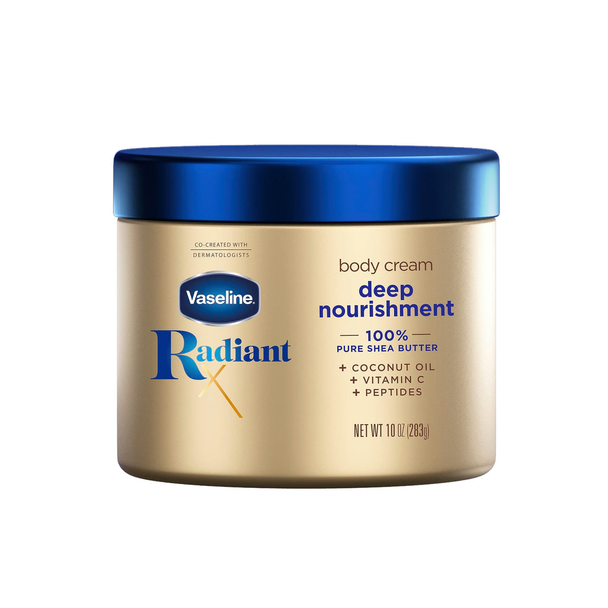 Vaseline Radiant X Body Cream 100% Pure Shea Butter & Coconut Oil, 10 Oz, Vitamin C & Peptides