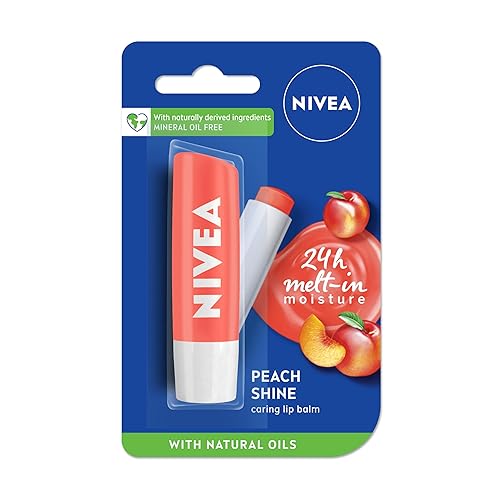 Nivea Fruity Shine Peach Lip Balm, 0.16 Ounce - Moisturizing And Nourishing Lip Care