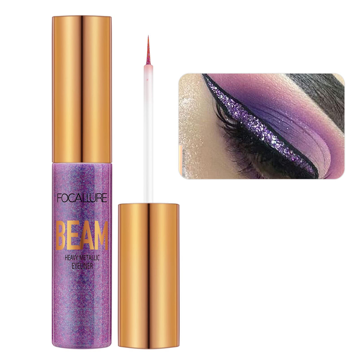 Focallure Waterproof Metallic Glitter Eyeliner Pencil - Quick Drying Amethyst Eye Makeup