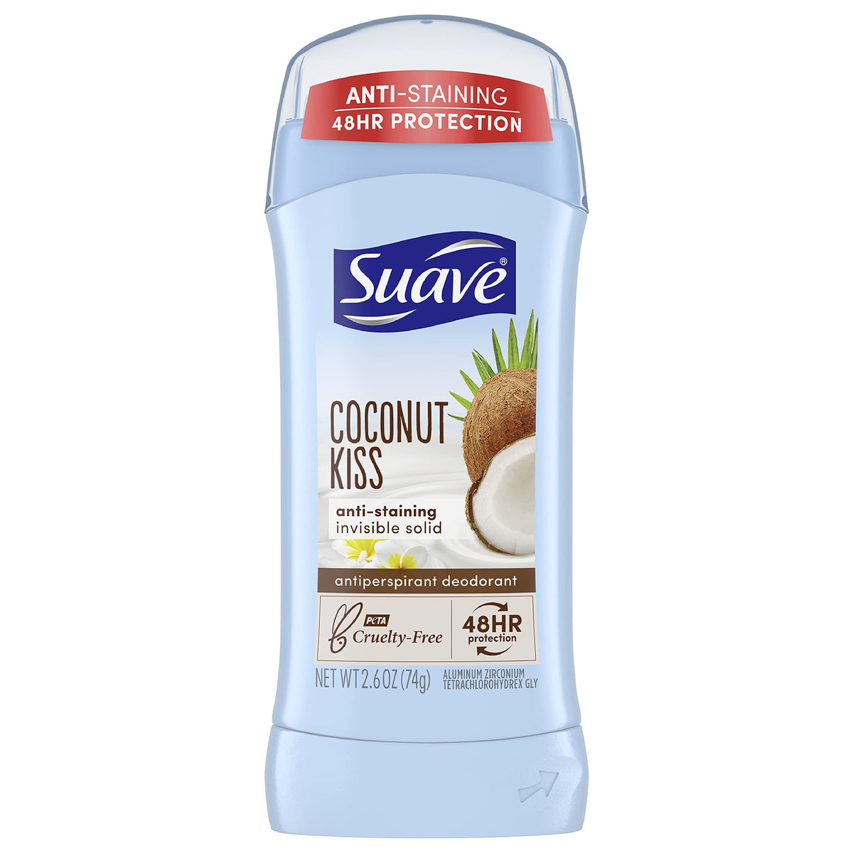 Suave Coconut Kiss Deodorant Stick For Women - 48-Hour Odor & Wetness Protection, 2.6 Oz