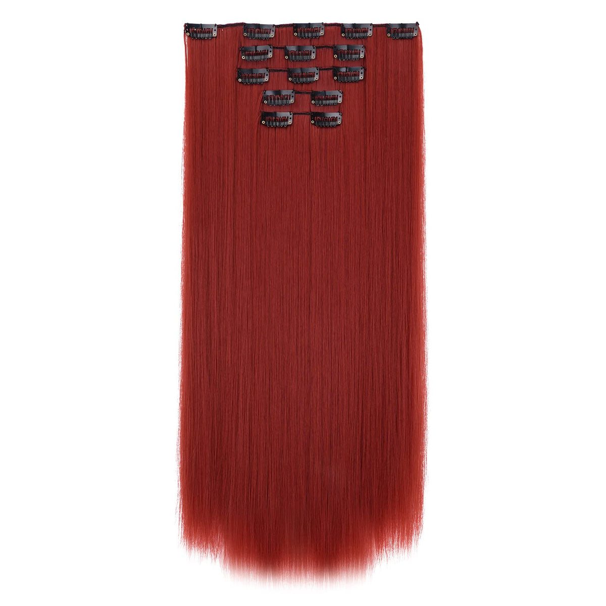 Hspjhtm Dark Red Clip-In Hair Extensions 22&quot; Synthetic Straight 5Pcs For Women, Full Head