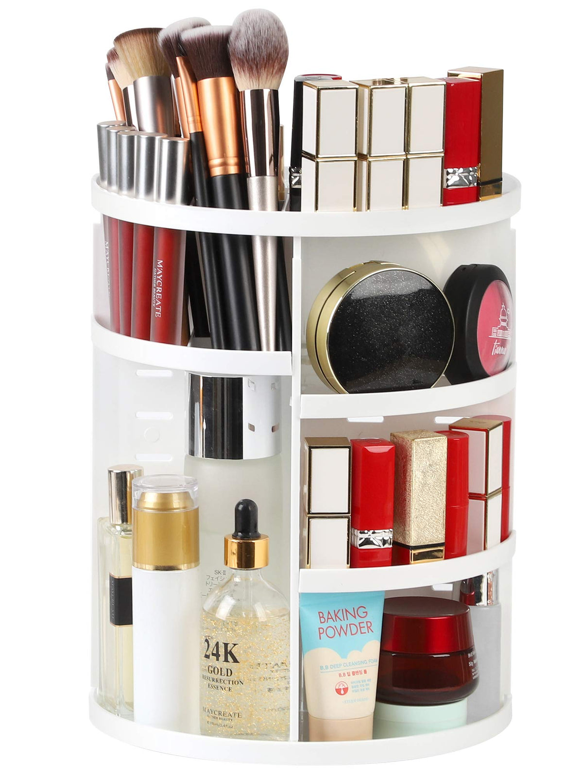 Syntus 360 Rotating Makeup Organizer - Adjustable White Cosmetic Storage Carousel, Large Capacity