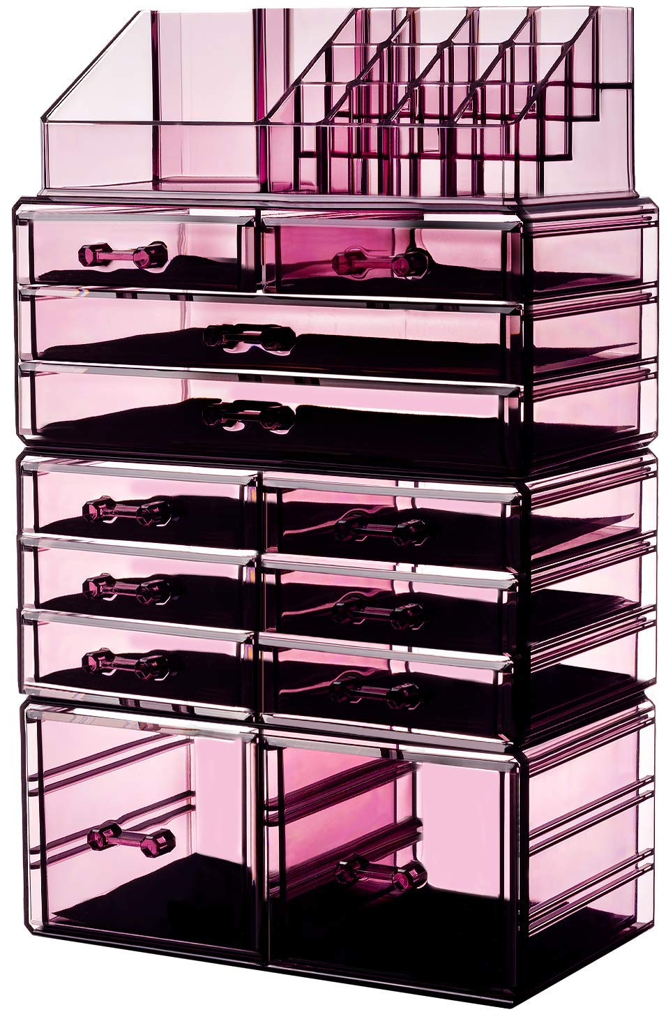 Hblife Acrylic Makeup Organizer With 12 Drawers - Violet Stackable Storage For Vanity