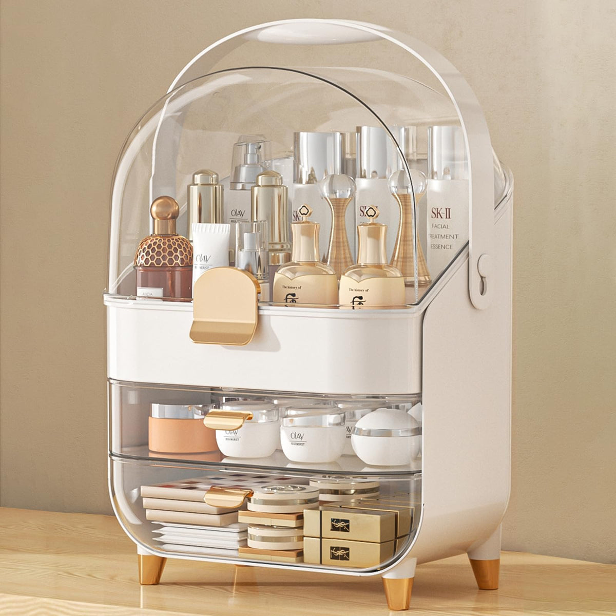 Anylady Rose Gold Makeup Organizer - Large Skincare Holder & Cosmetic Display For Vanity