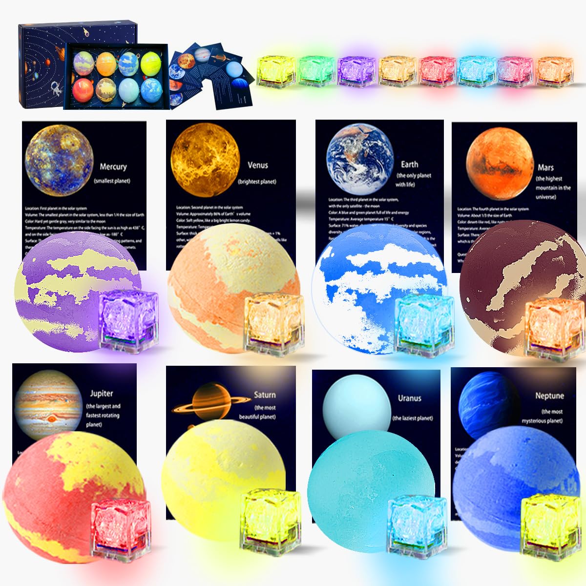 Titete 3.88Oz Bath Bombs Set For Kids & Adults - 8 Solar System Surprise Toys & Organic Oils