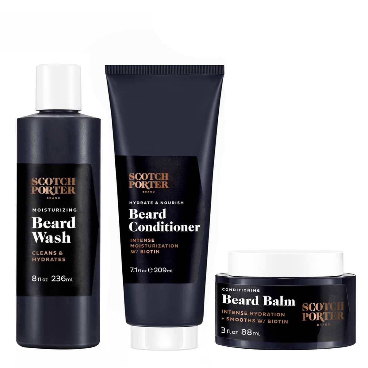 Scotch Porter Beard Wash, Conditioner & Balm - Cleanse, Moisturize & Style Coarse Facial Hair