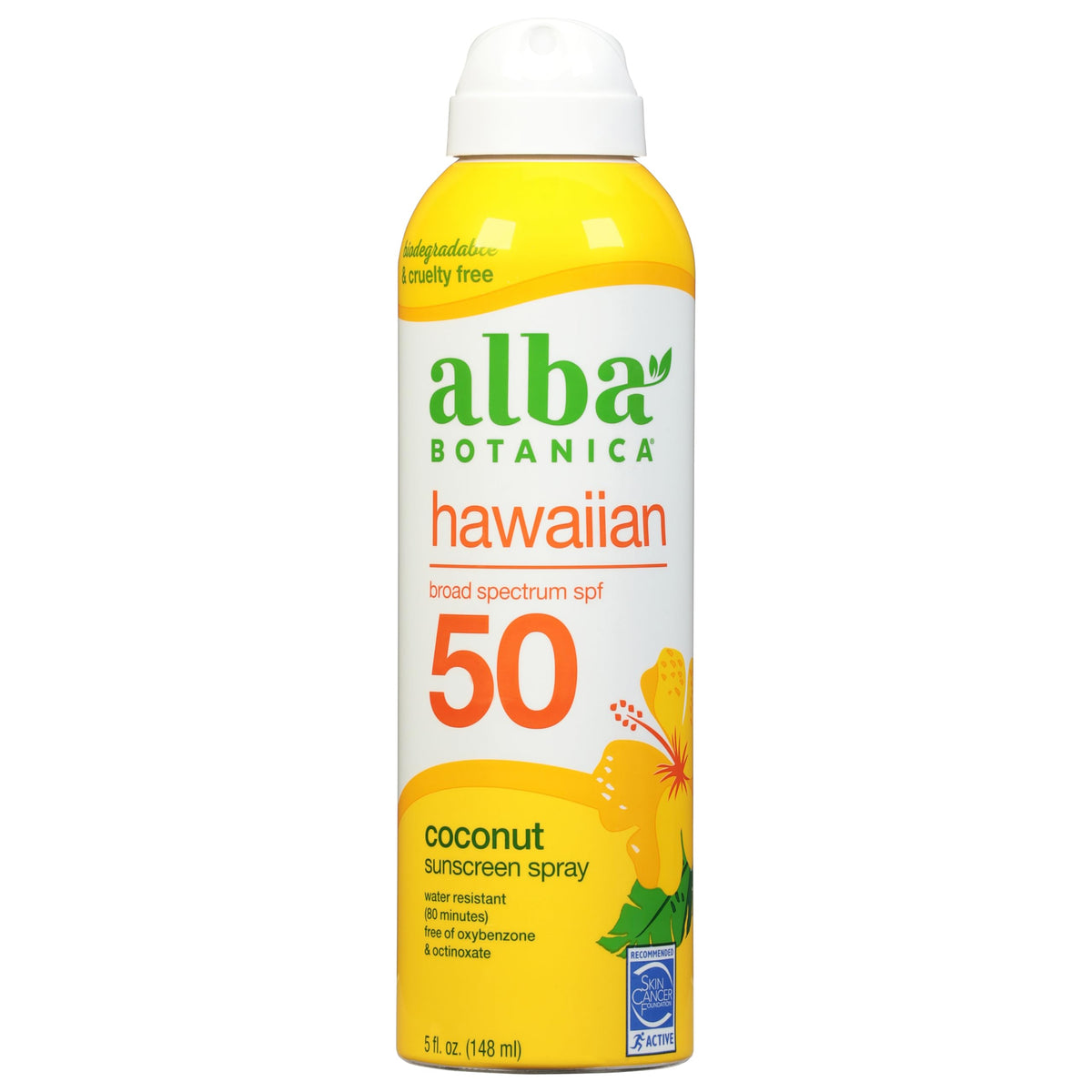 Alba Botanica Sunscreen Spray Spf 50, Hawaiian Coconut, Water Resistant, 5 Fl. Oz.