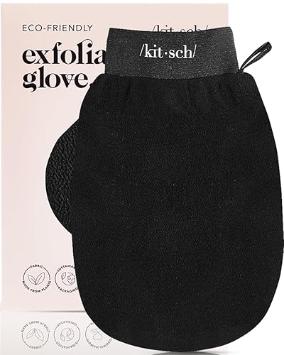 Kitsch Deep Exfoliating Glove - Eco Friendly Body Scrubber & Dead Skin Remover, Black