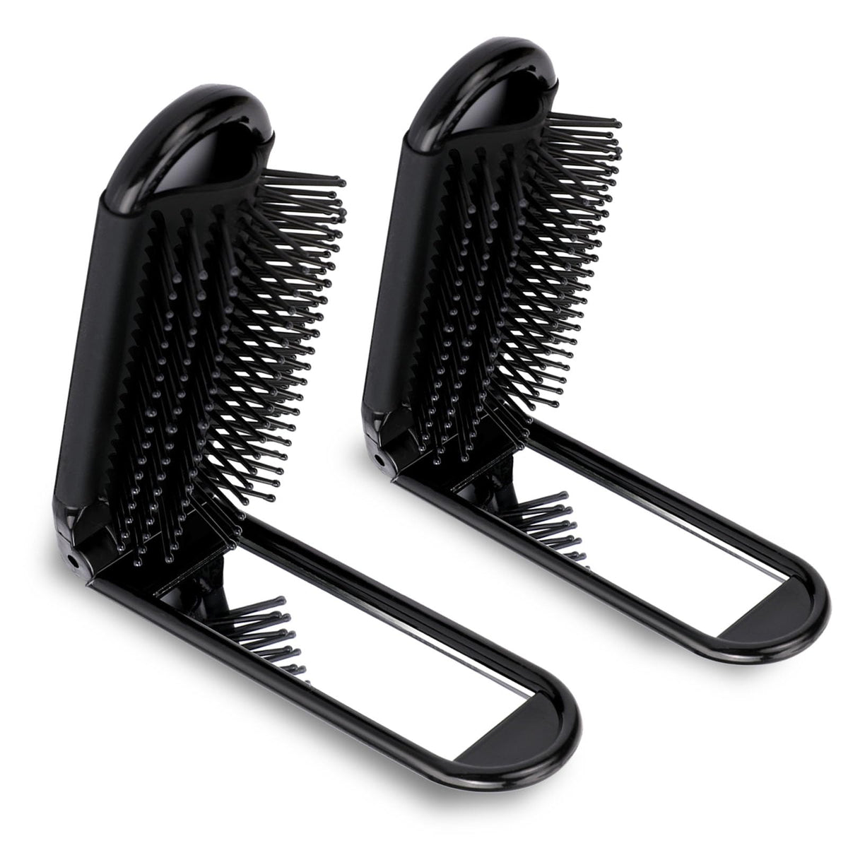 Mozeat Lens Travel Hair Brush Set - 2 Pack Compact Styling Tools With Mirror & Massage Comb