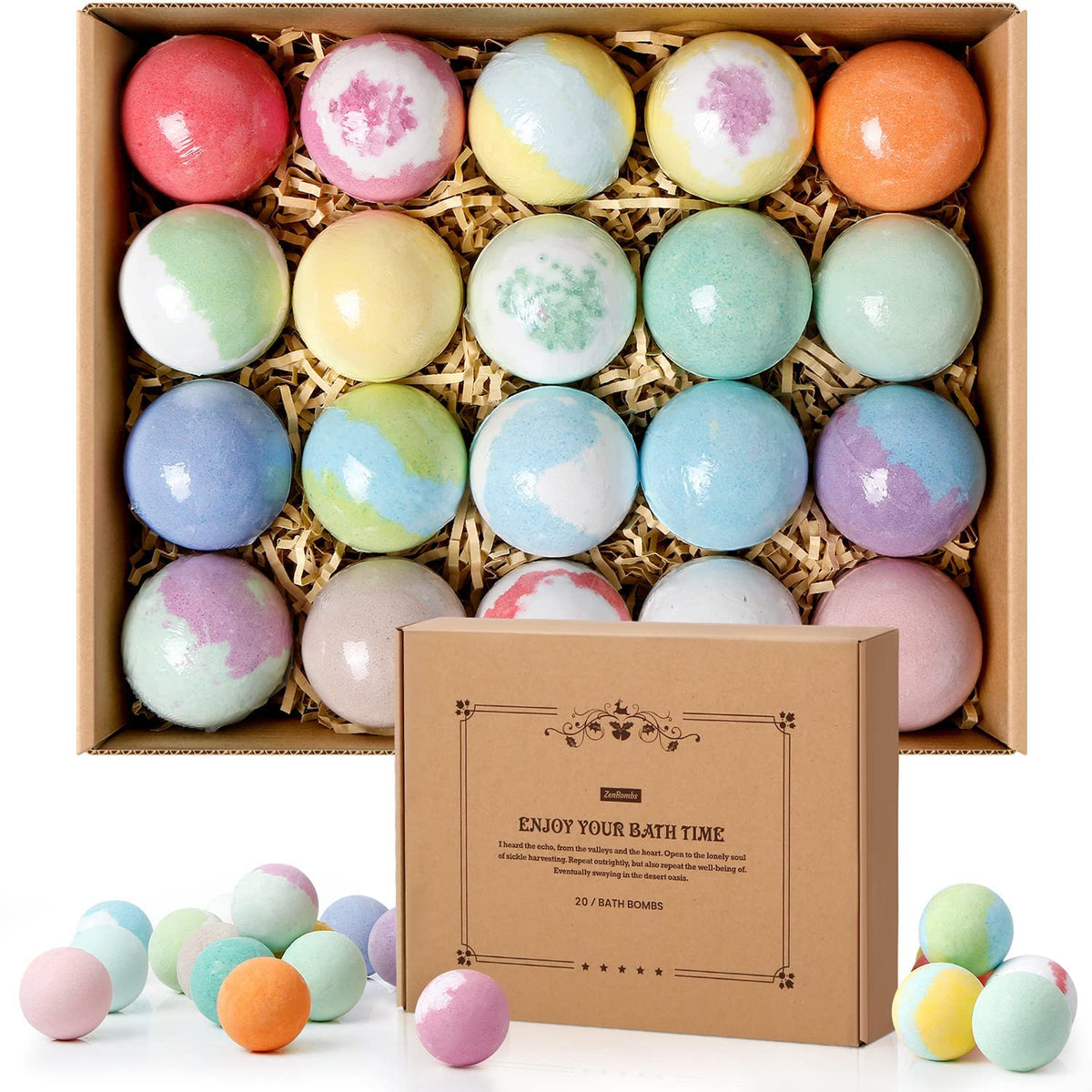 Zenbombs 20 Pcs Bath Bomb Set - Natural Shea Butter, Moisturizing Bubble Bath, Ideal Gift For Women