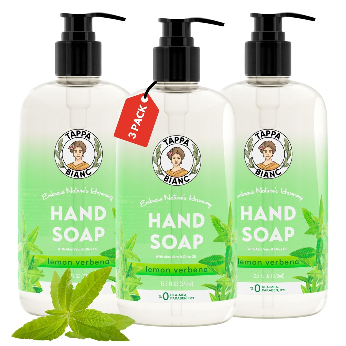 Tappa Bianc Lemon Verbena Liquid Hand Soap, Non-Toxic, 12.5 Fl Oz (Pack Of 3)