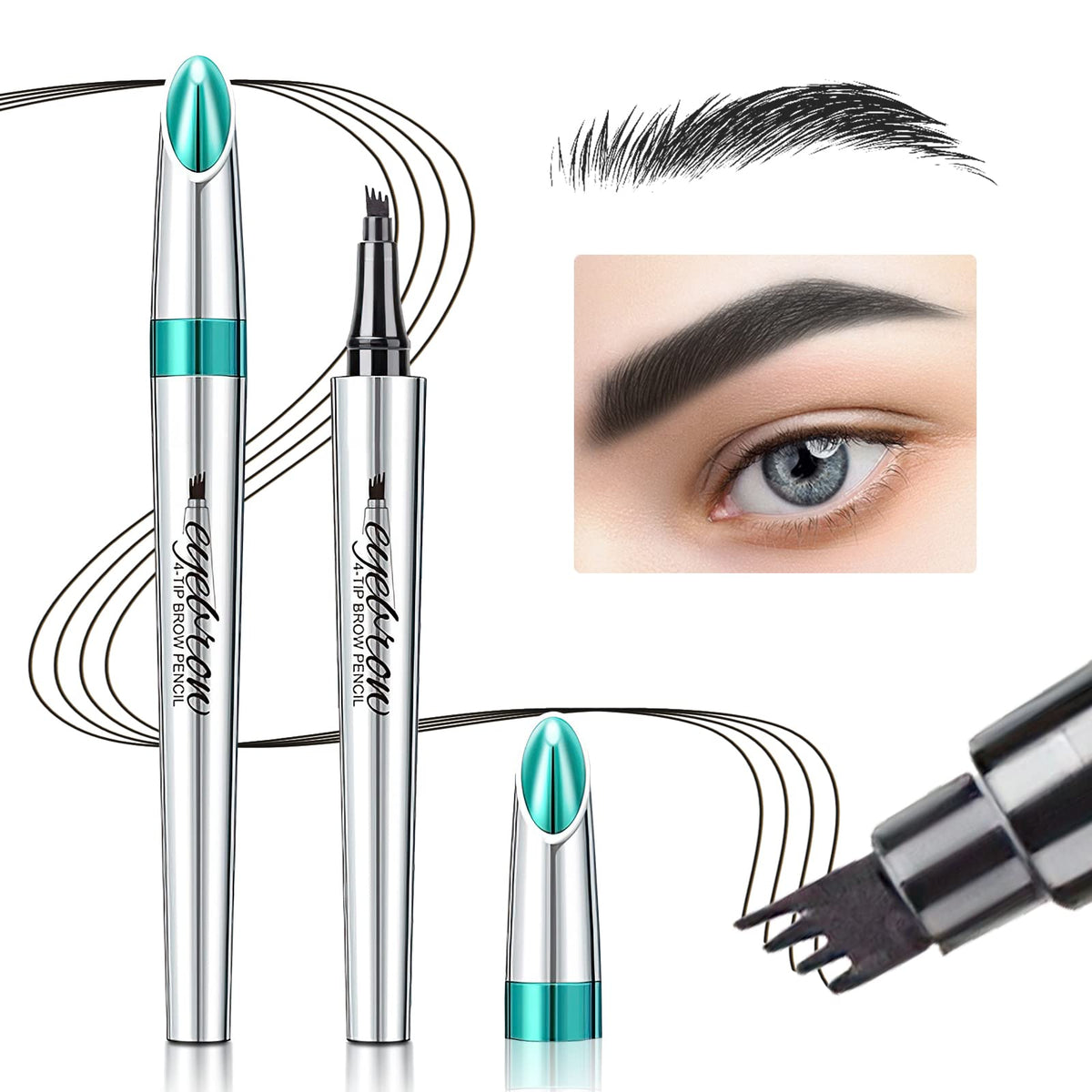 OETUIOW Eyebrow Pencil - Microblading 4-Point Waterproof Pen, Long-Lasting Black Eyebrow Makeup