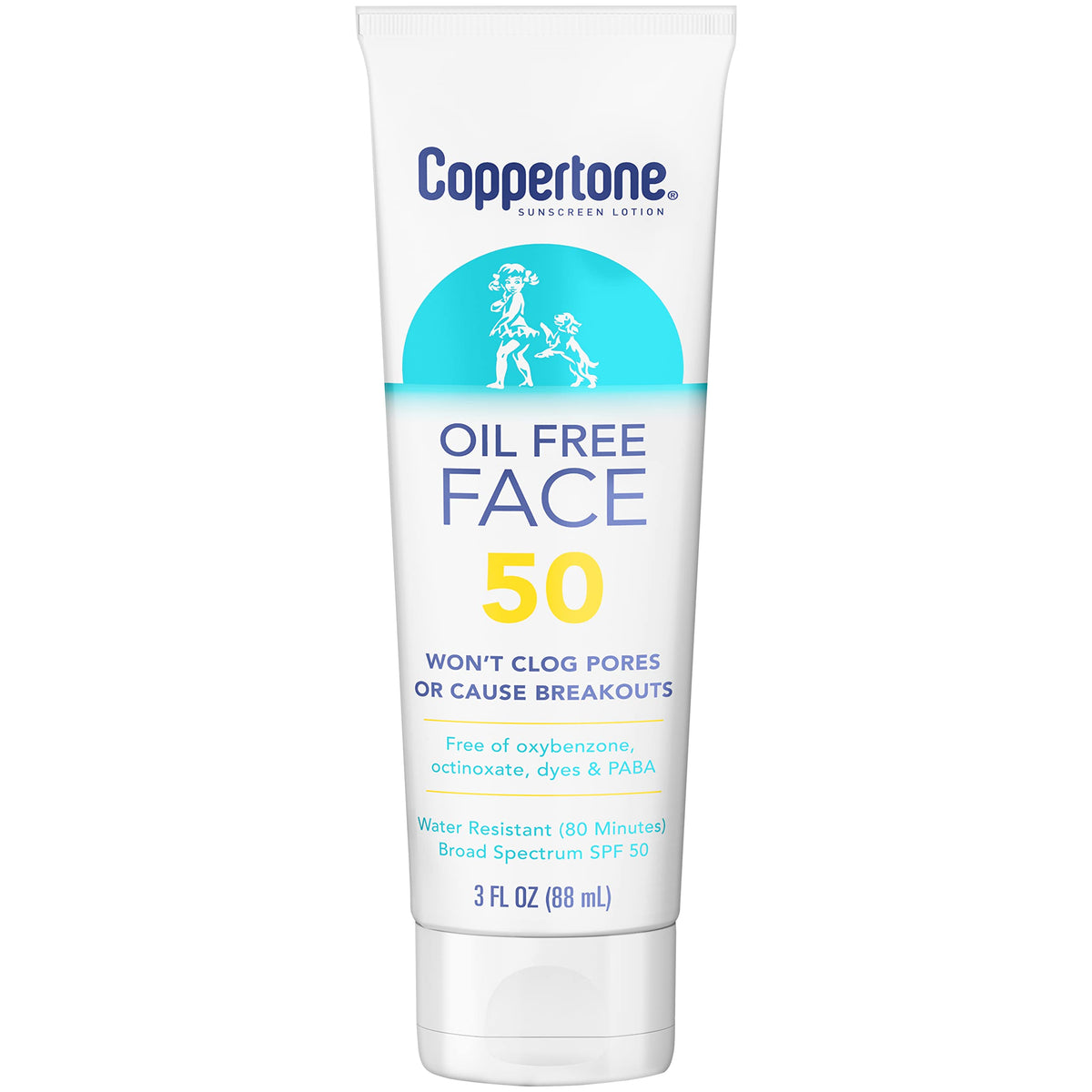 Coppertone Face Sunscreen Spf 50, Oil-Free, Water-Resistant, 3 Fl Oz Travel Size Lotion