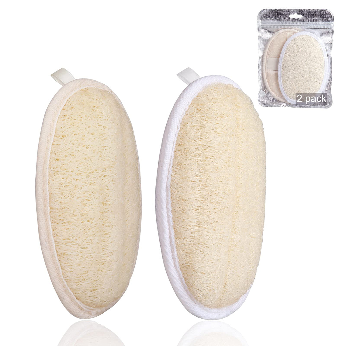 Symbuth 2 Pack Exfoliating Shower Loofah Sponge Pads - Natural Luffa Body Scrubber For Spa & Bath