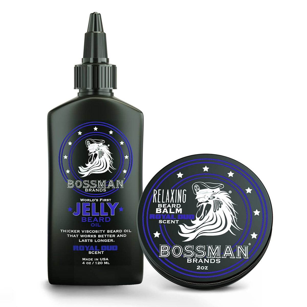 Bossman Beard Oil Jelly & Balm Combo - Royal Oud Scent, 4 Fl Oz (Pack Of 2)