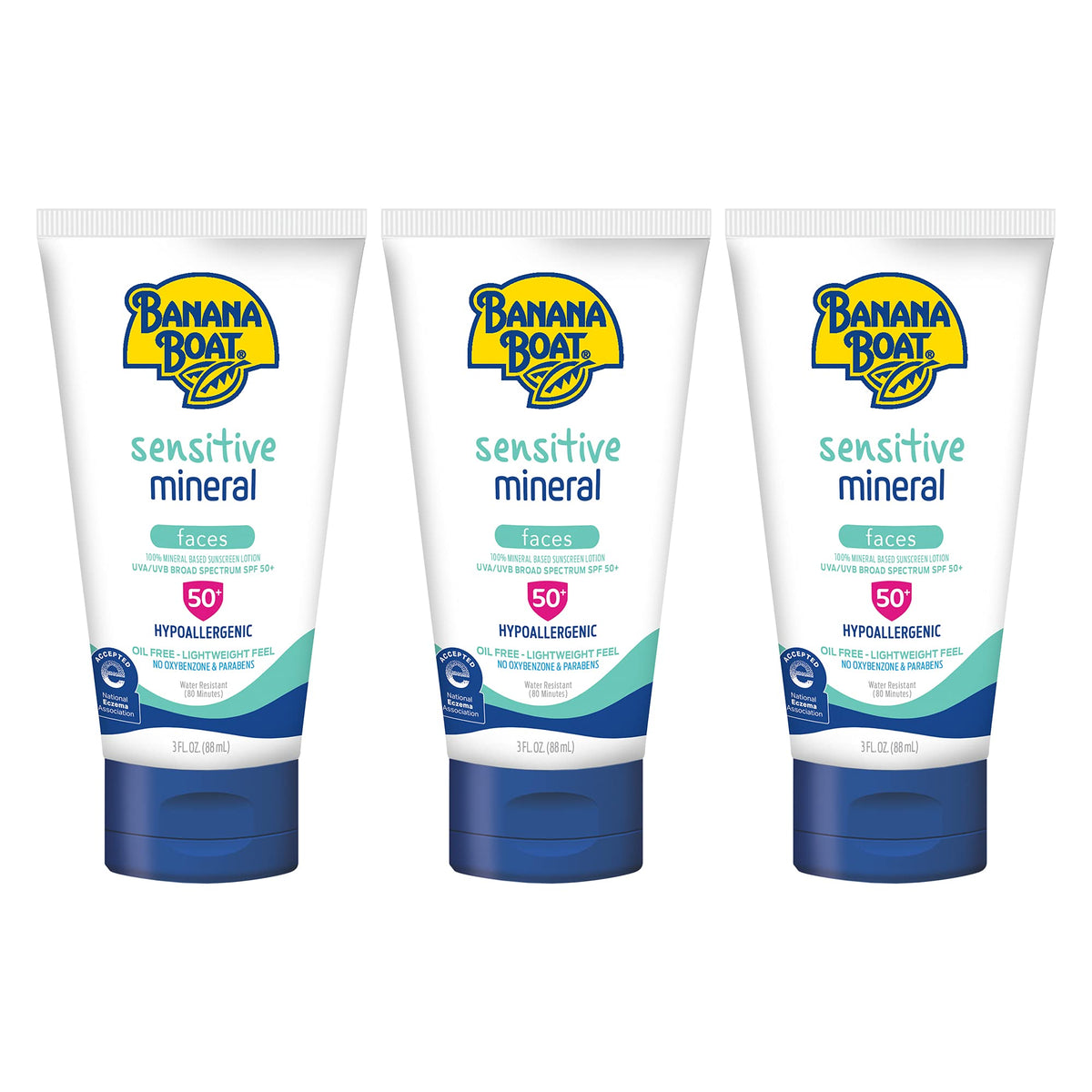 Banana Boat Sensitive Mineral Face Sunscreen Lotion Spf 50, Travel Size 3Oz, Pack Of 3