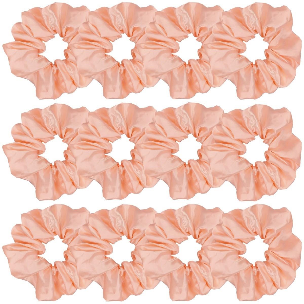 Sufermoe Satin Silk Hair Scrunchies - 12 Light Orange Elastic Hair Ties for Women & Girls