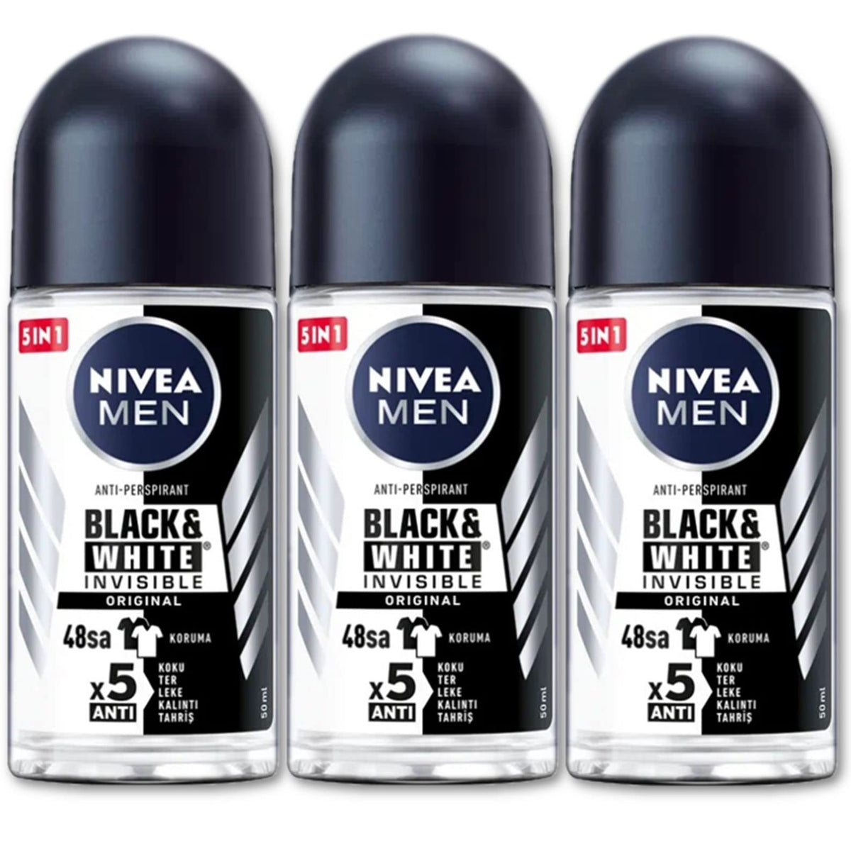 Nivea 48H Deodorant Roll-On For Black & White, Anti-Perspirant, 50Ml (Pack Of