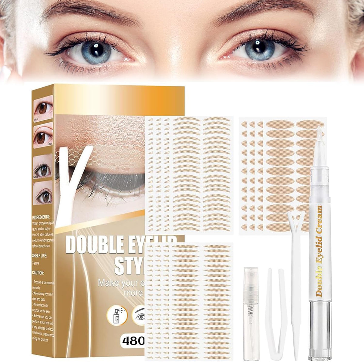 Klsychry Eyelid Tape - 480Pcs Invisible Lifter Strips For Hooded & Droopy Eyes, Double Ey