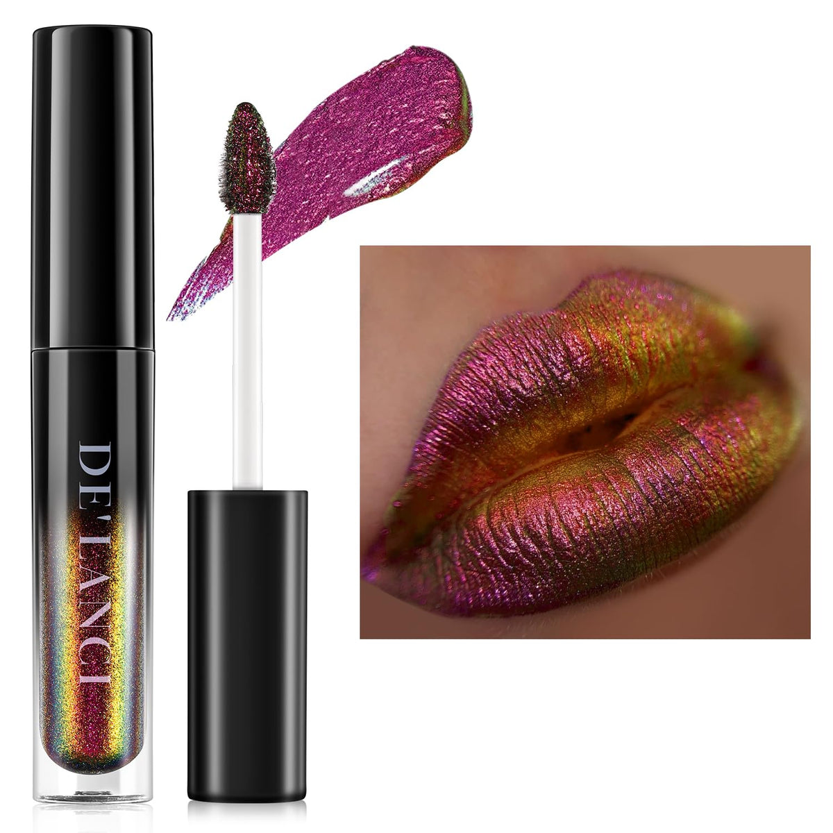 Oygcee Chameleon Liquid Lipstick Red Green - Shimmer Metallic Gloss, Waterproof, Long Lasting